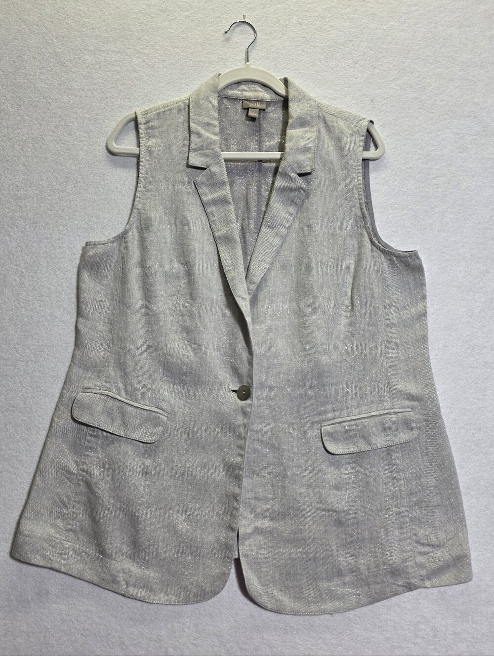 J.JILL SILVER METALLIC LINEN BLEND SLEEVELESS BLAZER VEST SIZE L